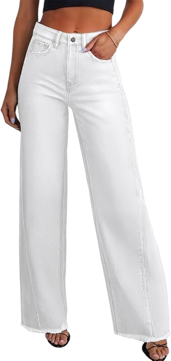 Sidefeel Women's Wide Leg Jeans High Waisted Stretchy Raw