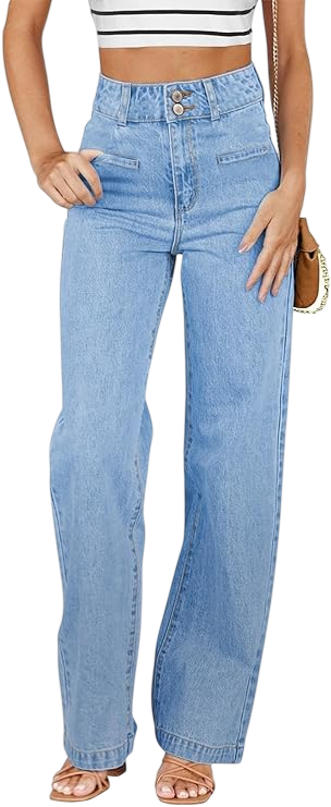 Women's Jeans High Waisted Straight Leg with Pockets by Sidefeel