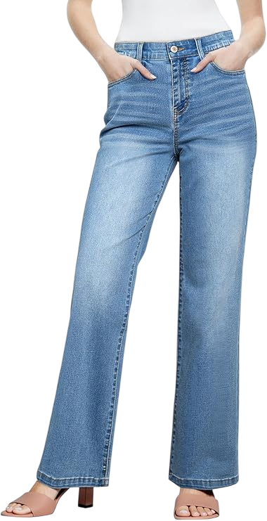 Women's Wide Leg Jeans High Waisted Tummy Control by Sidefeel