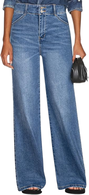 Womens Wide Leg Jeans High Waisted Tummy Control by Sidefeel